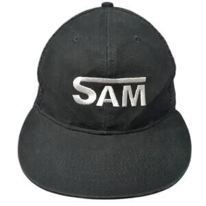 Apollo Trucker Hat Black One Size SAM Logo Snapback Mesh Back Structured Cap